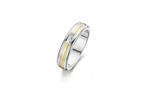 Fjory Relatiering, zilver/goud met diamant 0,03ct. maat 17 (breedte: 5mm.) - 17310