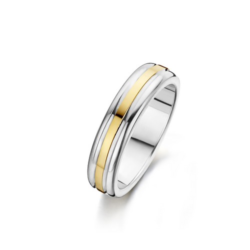 Fjory Relatiering, zilver/goud maat 19,5 (breedte: 5mm.) - 17311 Fjory Relatiering, zilver/goud maat 19,5 (breedte: 5mm.) - 17311