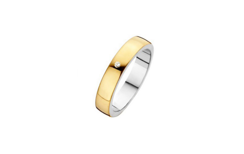 Fjory Relatiering, zilver/goud met diamant 0,01ct. maat 18,5 (breedte: 4mm.) - 17314