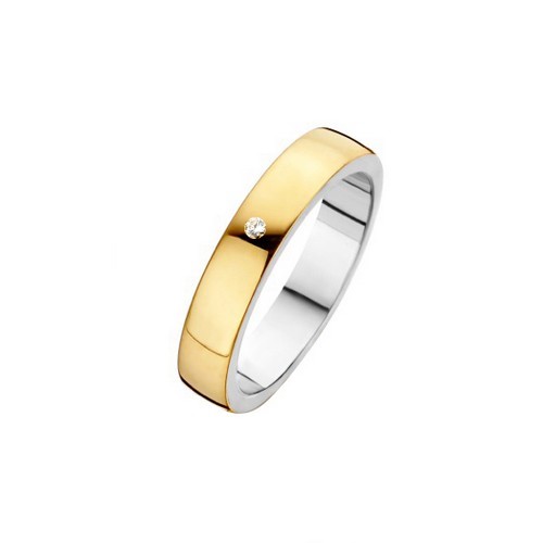 Fjory Relatiering, zilver/goud met diamant 0,01ct. maat 18,5 (breedte: 4mm.) - 17314 Fjory Relatiering, zilver/goud met diamant 0,01ct. maat 18,5 (breedte: 4mm.) - 17314