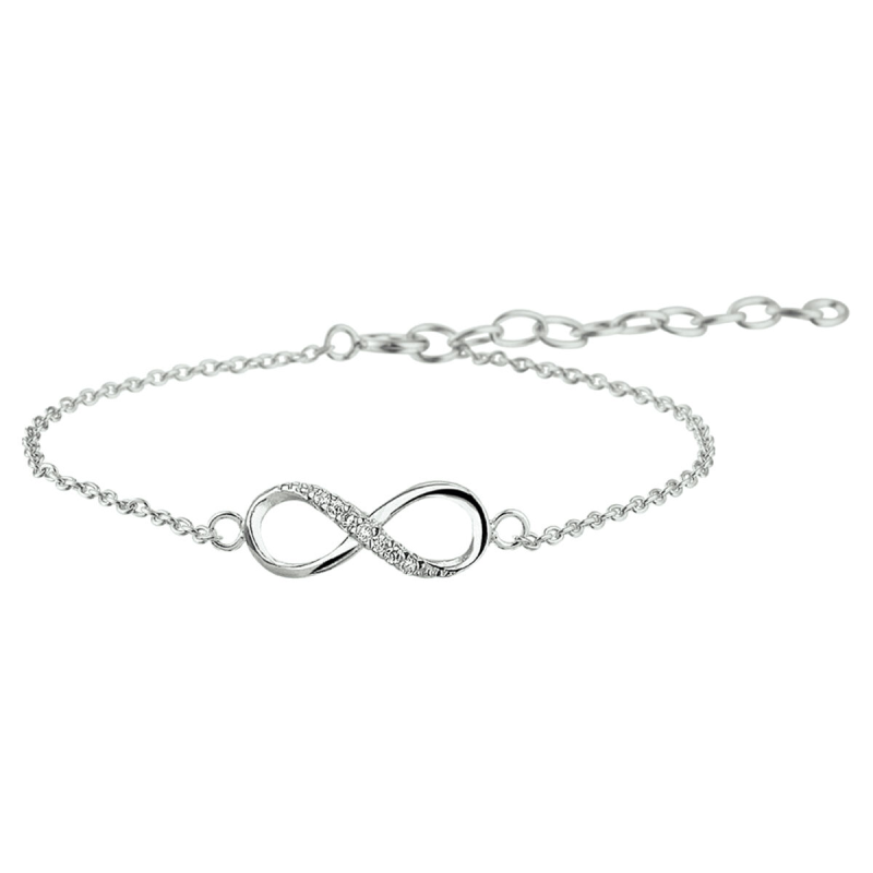 Armband, zilver gerhodineerd infinity (lengte: 13-16cm.) - 17370