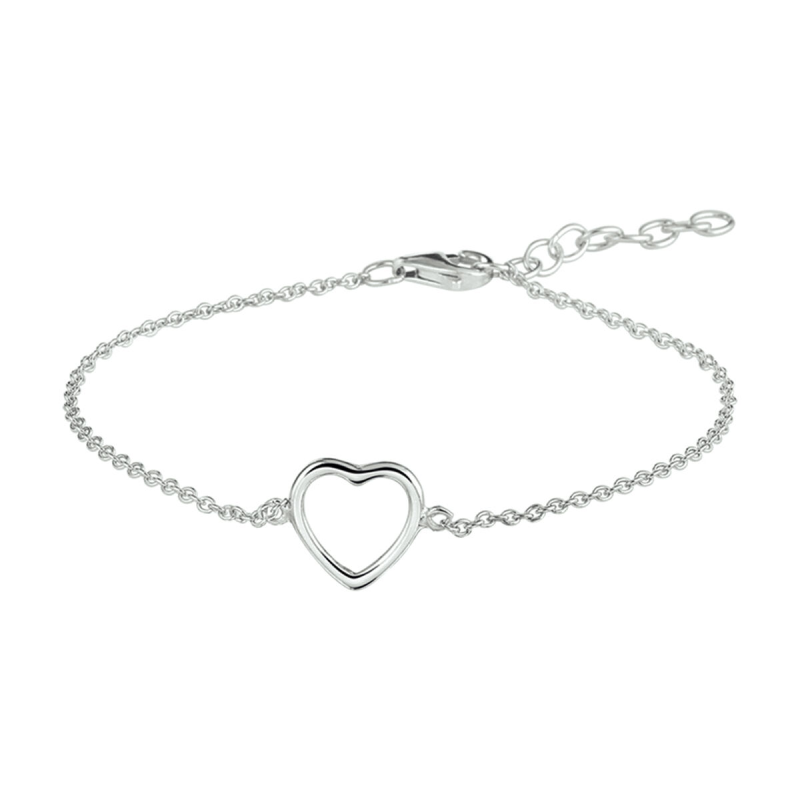 Armband, zilver gerhodineerd met hart (15,5-18cm) - 17482