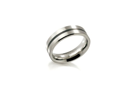 Boccia Ring, titanium model 0101-14 breedte: 6mm.met zwart emaille (maat 58) - 17859
