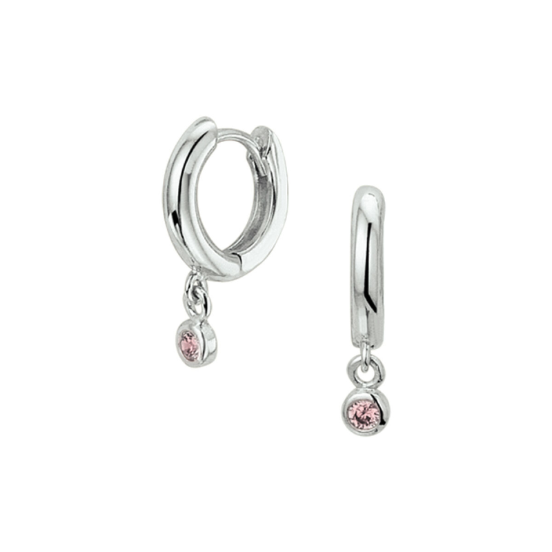 Oorringen, zilver met roze zirkonia (10,5x2mm.) - 17945