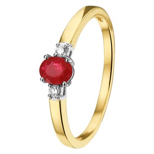 Ring, 14krt. bicolour goud met robijn en diamant 0,05ct. (maat 17.25) - 18086 Ring, 14krt. bicolour goud met robijn en diamant 0,05ct. (maat 17.25) - 18086