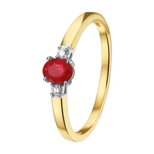 Ring, 14krt. bicolour goud met robijn en diamant 0,05ct. (maat 17.25) - 18086 Ring, 14krt. bicolour goud met robijn en diamant 0,05ct. (maat 17.25) - 18086