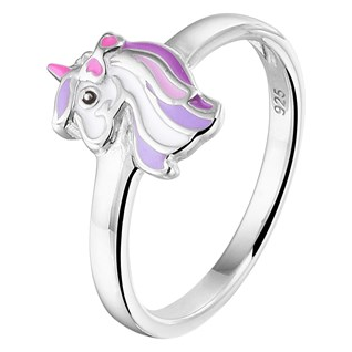 Ring, zilver eenhoorn roze/paars (maat 13,5) - 18186