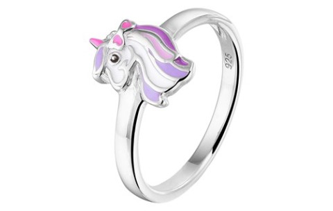 HC Ring, zilver eenhoorn roze/paars (maat 13,5) - 18186
