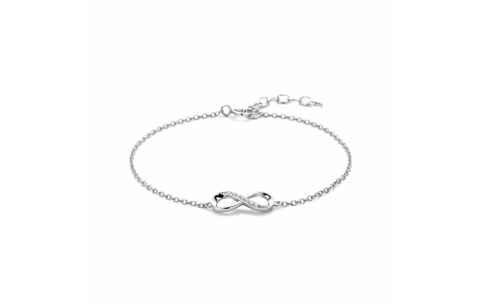 HC Armband, zilver gerhodineerd infinity met zirkonia (lengte: 15,5-18cm.) - 18228