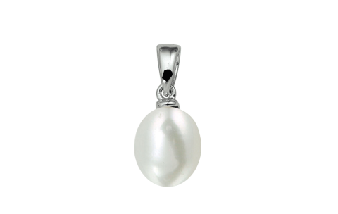 Hanger, zilver met zoetwaterparel ovaal (7mm.) - 18230