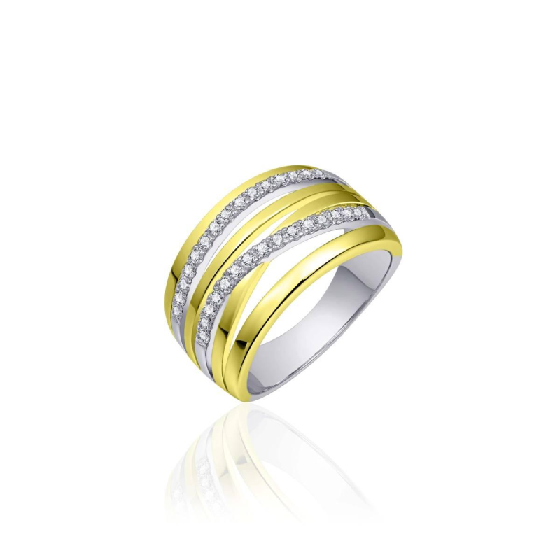 Ring, zilver/verguld met zirconia (maat56) - 18235