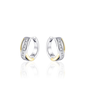 Oorringen, zilver/zilver verguld met zirconia (: 12mm) - 18273 Oorringen, zilver/zilver verguld met zirconia (: 12mm) - 18273