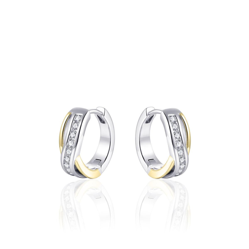 Oorringen, zilver/zilver verguld met zirconia (: 12mm) - 18273