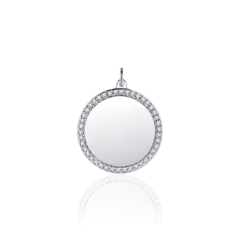 Hanger, zlver met zirkonia graveerbaar (rond 17mm.) - 18349