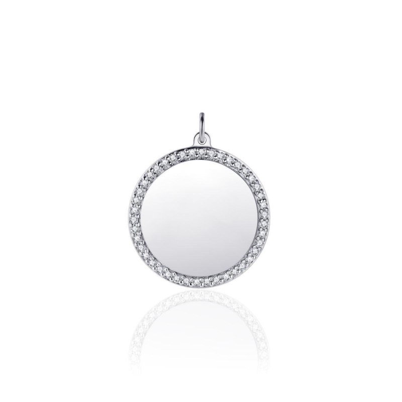 Hanger, zlver met zirkonia graveerbaar (rond 17mm.) - 18349