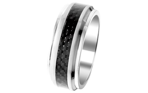 HC herenring, edelstaal/carbon breedte: 9mm. (maat 20,25) - 18582