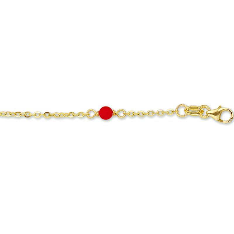 Kinderarmband, 14krt.goud met 3x bloedkoraal (lengte: 9-11cm.) - 18679