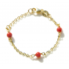 Kinderarmband, 14krt.goud met 3x bloedkoraal (lengte: 9-11cm.) - 18679