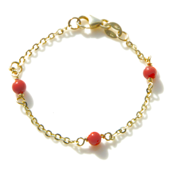 Kinderarmband, 14krt.goud met 3x bloedkoraal (lengte: 9-11cm.) - 18679 Kinderarmband, 14krt.goud met 3x bloedkoraal (lengte: 9-11cm.) - 18679