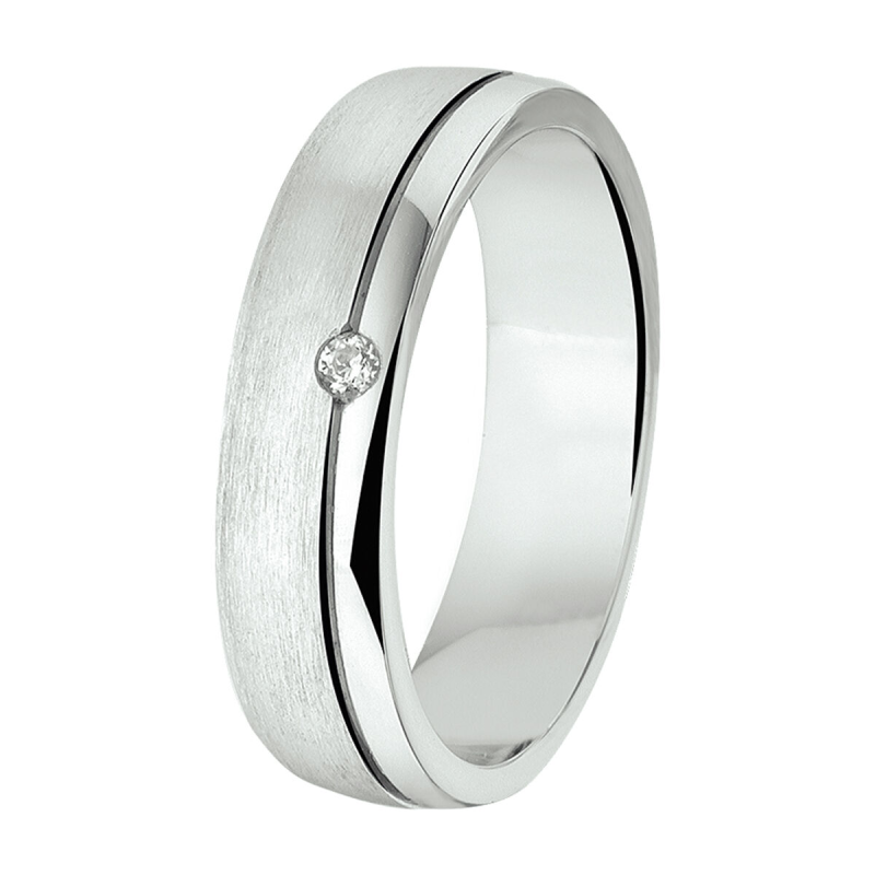 Amorio Ring, zilver gerhodineerd breedte 5mm. (maat 17,5)  RING MET ZIRCONIA - 16381