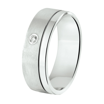 Amorio Ring, zilver gerhodineerd breedte 6mm. (maat 17,5) RING MET ZIRCONIA - 16388