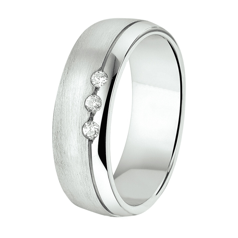Amorio Ring, zilver gerhodineerd breedte 6mm. (maat 17,5)  RING MET ZIRCONIA - 16394