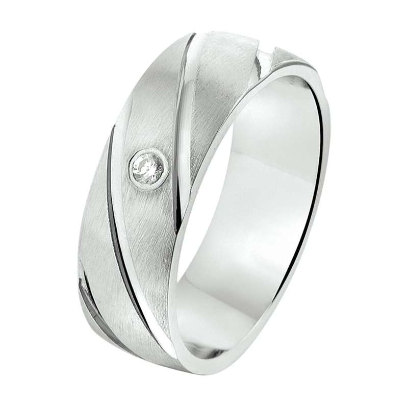 Amorio Ring, zilver gerhodineerd breedte 6.5mm. (maat 17,5) RING MET ZIRCONIA - 16401 Amorio Ring, zilver gerhodineerd breedte 6.5mm. (maat 17,5) RING MET ZIRCONIA - 16401