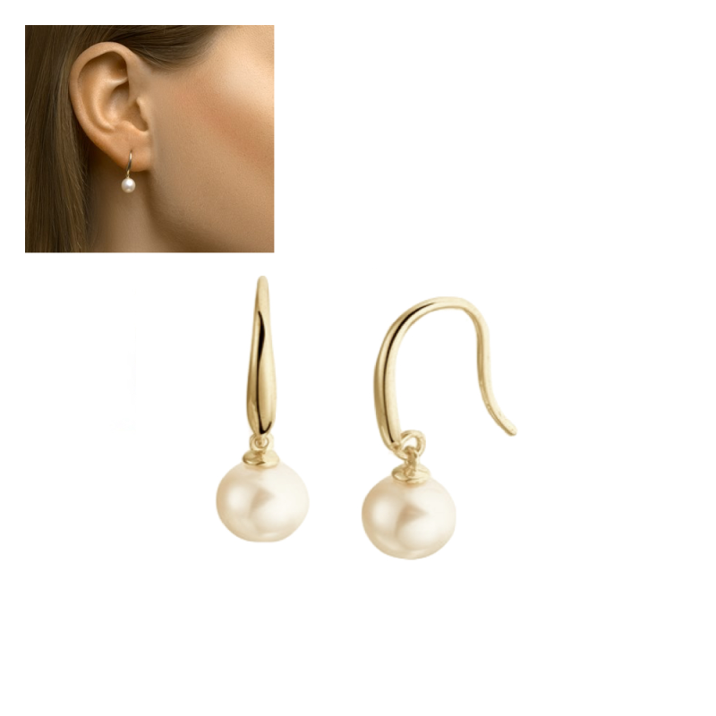Oorhangers, 14krt.goud met zoetwaterparel (6mm.) - 18992