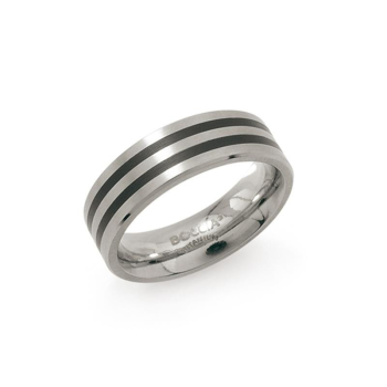 Boccia Ring, titanium model 0101-17 breedte: 6mm.met zwart emaille (maat 63) - 18996
