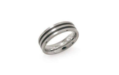 Boccia Ring, titanium model 0101-17 breedte: 6mm.met zwart emaille (maat 63) - 18996