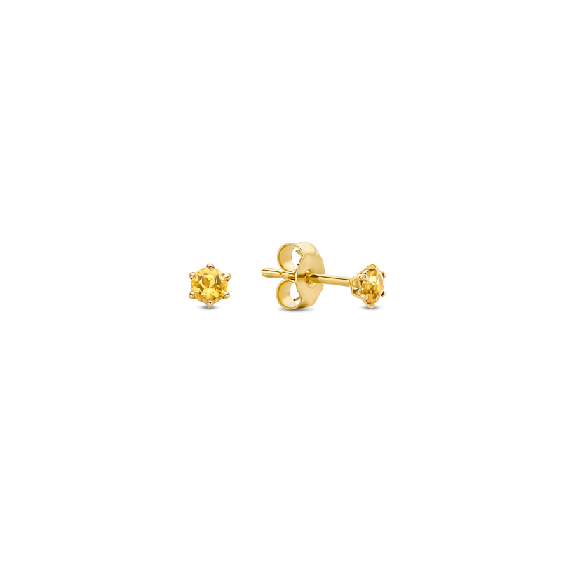 Jackie Oorknoppen, 14krt.goud met citrien (3mm.) - 19061 Jackie Oorknoppen, 14krt.goud met citrien (3mm.) - 19061