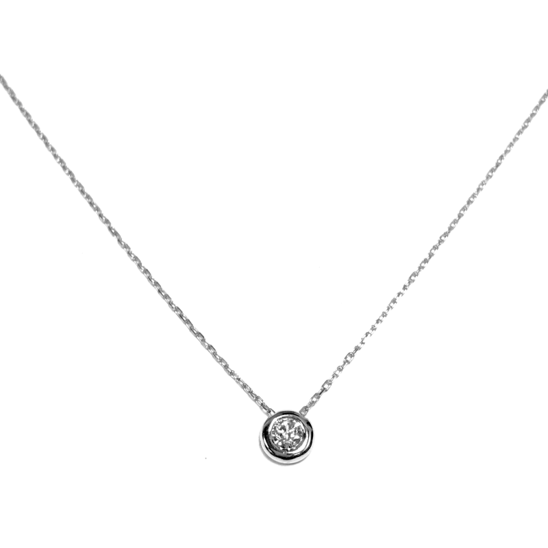 Collier, 14krt.witgoud met diamant 0,11ct  (lengte verstelbaar: 42-45cm.) - 19101