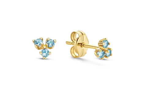 Jackie Oorknoppen, 14krt.goud met blauw topaas 3mm. - 19120