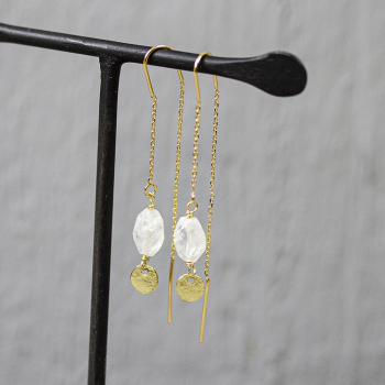 Jeh Jewels, Oorhangers model 20333 zilver verguld met maansteen (lengte 5cm.) - 19212