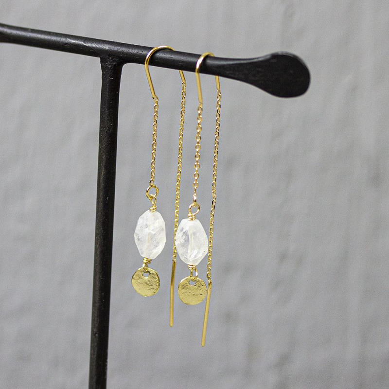Jeh Jewels, Oorhangers model 20333 zilver verguld met maansteen (lengte 5cm.) - 19212 Jeh Jewels, Oorhangers model 20333 zilver verguld met maansteen (lengte 5cm.) - 19212