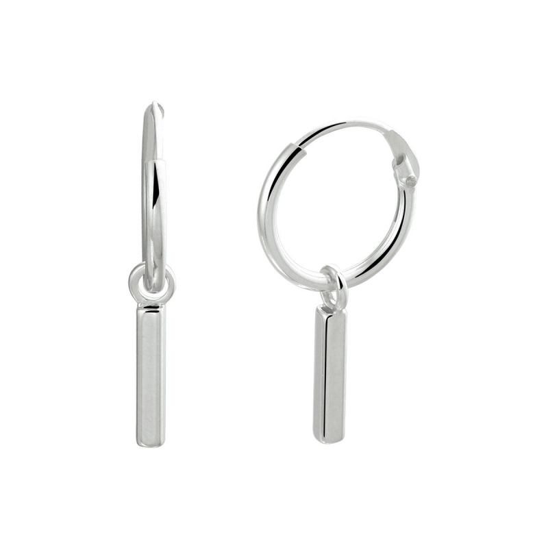Oorringen, zilver gerhodineerd met staafje (11x2mm.) - 19395