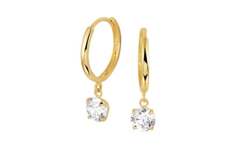 HC Oorringen, 14krt.goud met zirkonia aanhangers 5mm.(klapoorring:13x1,5mm.) - 19400