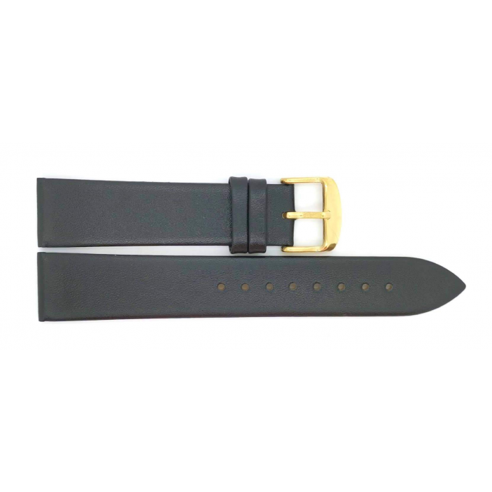 HC Horlogeband, 18mm - zwart - plat - echt Kalfsleer - 19583