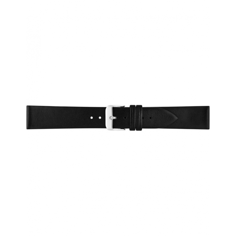 HC Horlogeband, 18mm - zwart - plat - echt Kalfsleer - 19583