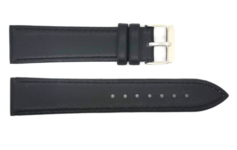 HC Horlogeband, 16mm - zwart - plat - met stiksel - in Kalfsleder - 19578