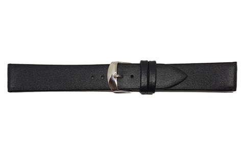 HC Horlogeband, 18mm - zwart - plat - echt Kalfsleer XL - 19681