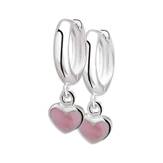 Oorringen, zilver met roze hart - 19695