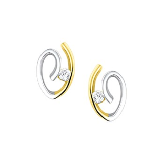 Oorknoppen, 14krt.goud met zirconia (9,5x6mm.) - 19692 Oorknoppen, 14krt.goud met zirconia (9,5x6mm.) - 19692