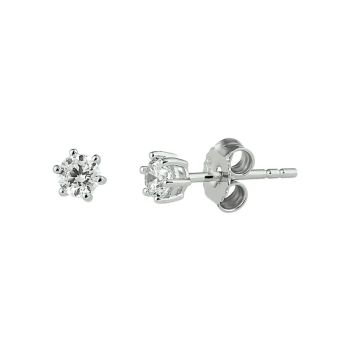 Oorknoppen, 14krt.witgoud met zirconia (3mm.) - 19741