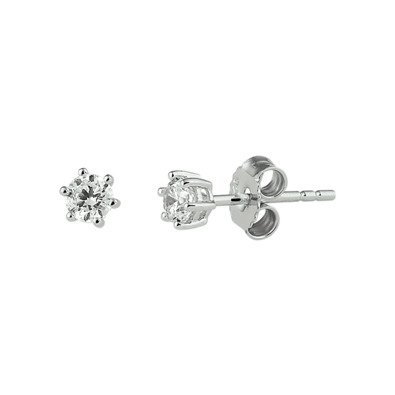 Oorknoppen, 14krt.witgoud met zirconia (3mm.) - 19741
