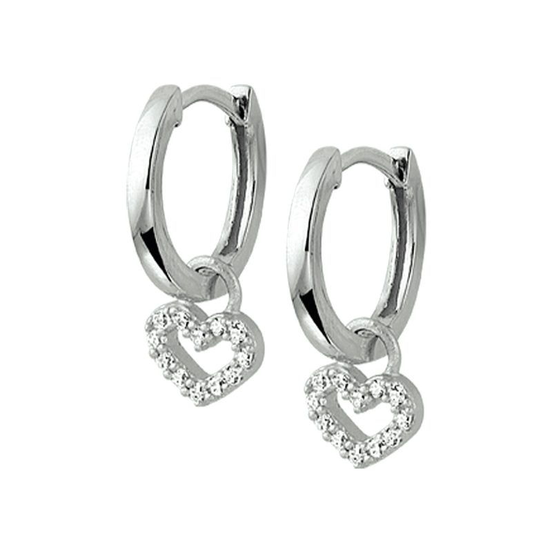 Oorringen, zilver met oorbedel hart m/zirconia (11x1,5mm.) - 19724 Oorringen, zilver met oorbedel hart m/zirconia (11x1,5mm.) - 19724