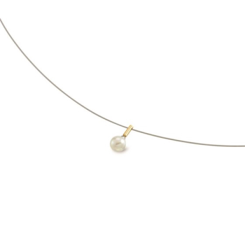 Boccia Collier, Titanium/verguld/edelstaal  Model 08036-02 met cultiveparel 7mm. (lengte:44-49 cm) - 19762