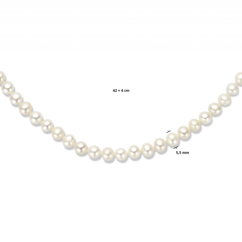 Collier, zoetwaterparel 5,5mm. m/zilveren sluiting (lengte: 42-46cm.) - 16651
