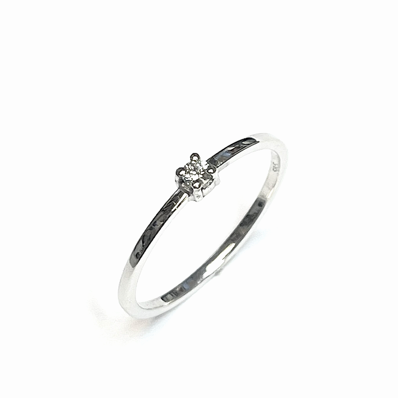 Ring, 14 krt. witgoud met diamant 0,05ct (maat 16,5) - 19855