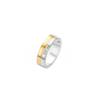 Fjory Relatiering, zilver/goud met diamant 0,03ct. maat 18 (breedte: 5mm.) - 19879 Fjory Relatiering, zilver/goud met diamant 0,03ct. maat 18 (breedte: 5mm.) - 19879